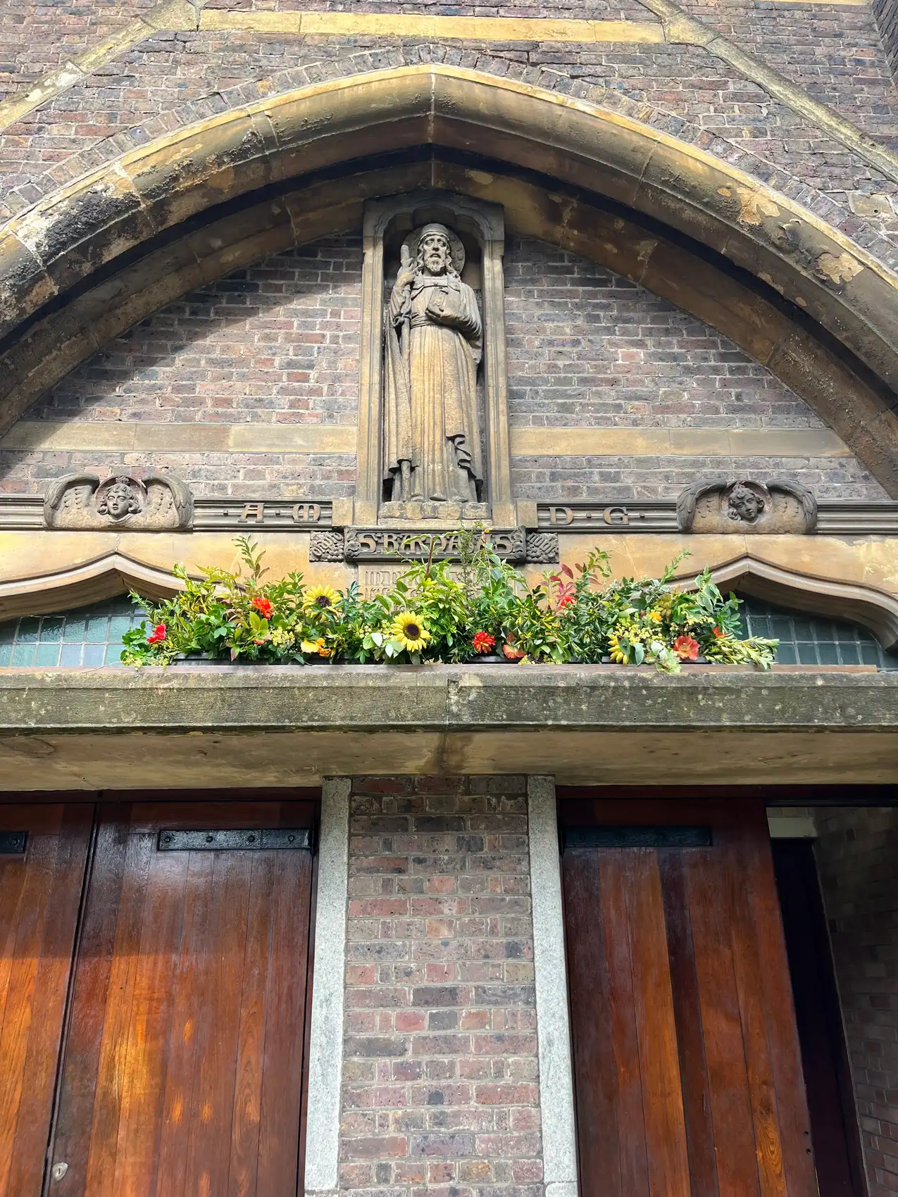The west door of St Barnabas, dressed for harvest