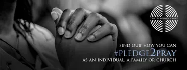 Two clasped hands in prayer, with #Pledge2Pray text overlay