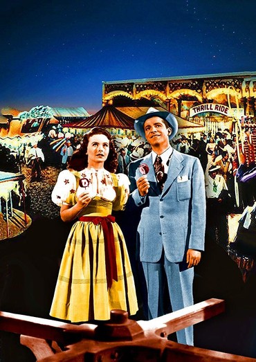 Poster artwork for the classic film State Fair, showing a couple in period dress at a fairground