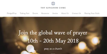 Screenshot of the Thy Kingdom Come website homepage inviting prayer participation