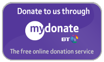 Purple and white 'Donate through mydonate' button graphic