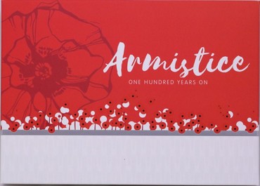 Graphic of a poppy marking the Armistice centenary, 'One Hundred Years On'