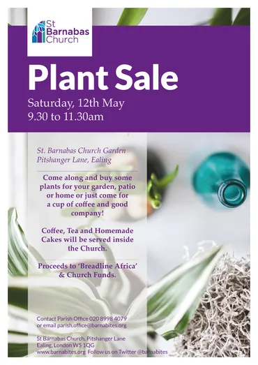 Poster advertising the Plant Sale on Saturday 12 May, with garden plants pictured