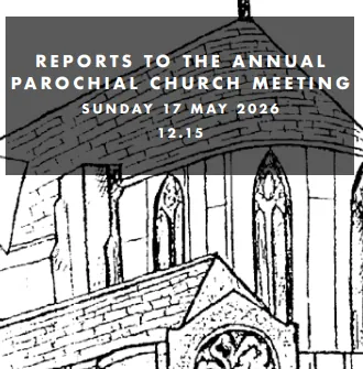 Cover of the Annual Parochial Church Meeting reports booklet, with a sketch of the church