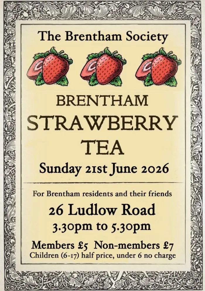 Poster for the Brentham Society's Strawberry Tea event