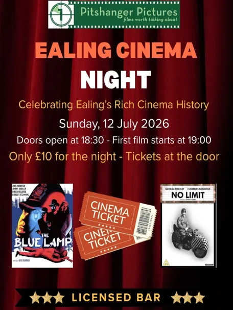 Poster for Ealing Cinema Night, showing The Blue Lamp and No Limit
